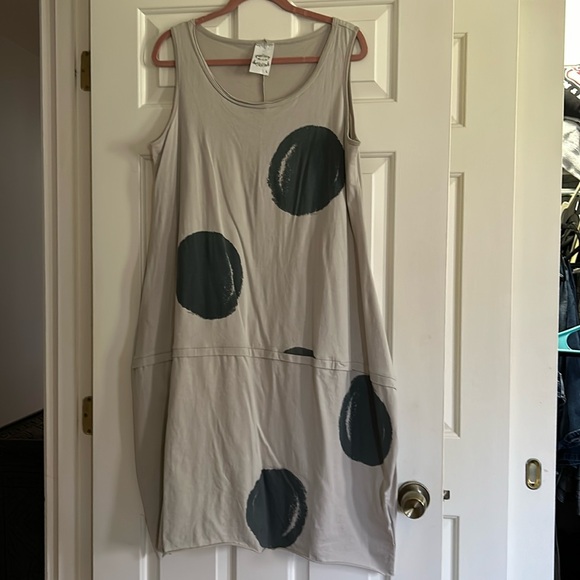 Fleur De Lis womans dress L beige grey lagonlook shift dots modernist tiered - Picture 1 of 5